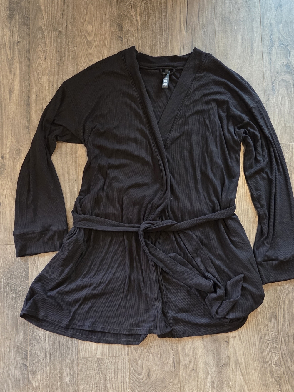 SKIMS Black Wrap Robe with Self-Tie Waist